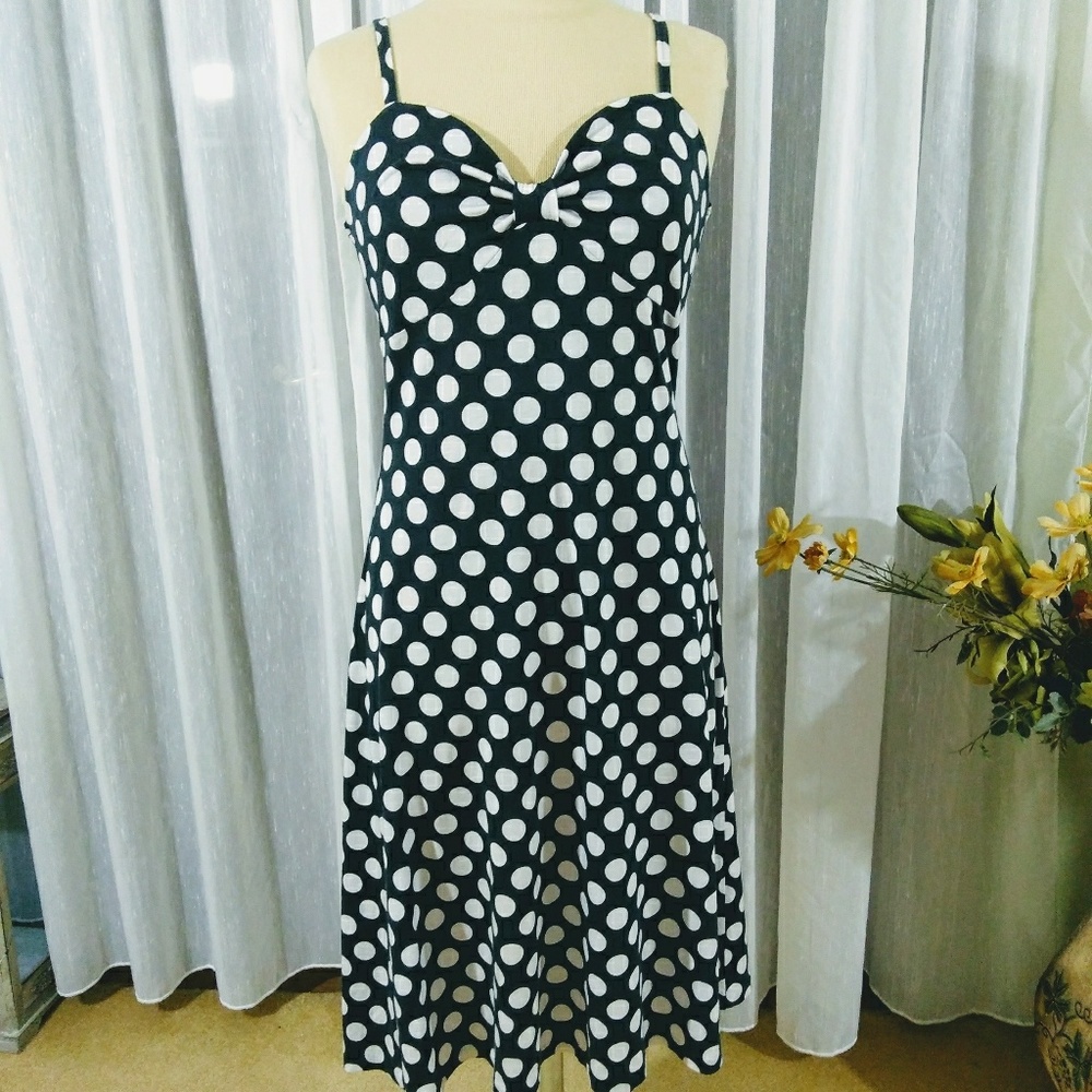 Inc size M black and white polka dot t-strap dress